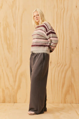 Ruby - Velma Sweater, Grey Marle Pink Stripe
