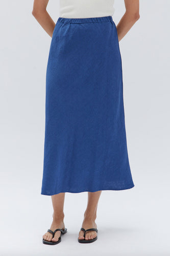 Assembly Label - Stella Linen Bias Skirt, Royal