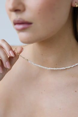 Sophie - Pearl Mini Link Necklace, Gold