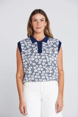 Thing Thing - Fairway Flowers Polo, Bleached Navy