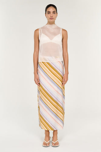 Staple The Label - Veda Midi Skirt, Gold Multi Stripe