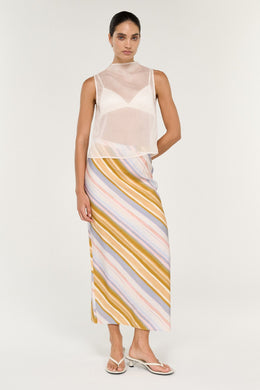 Staple The Label - Veda Midi Skirt, Gold Multi Stripe