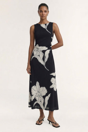Staple The Label - Veda Mesh Midi Dress, Black/Cream Floral