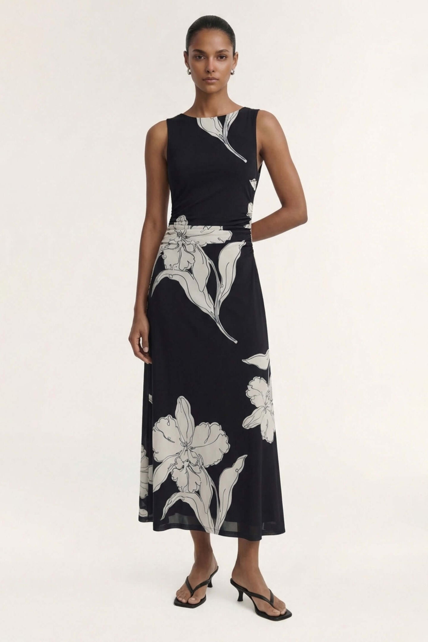 Staple The Label - Veda Mesh Midi Dress, Black/Cream Floral