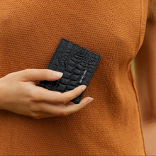 Status Anxiety - Together For Now Card Holder, Black Croc Emboss