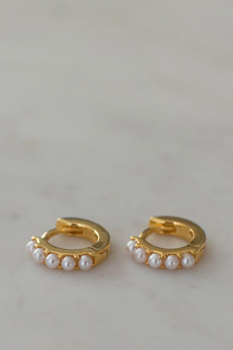 Sophie - Mini Pearl Huggies, Gold