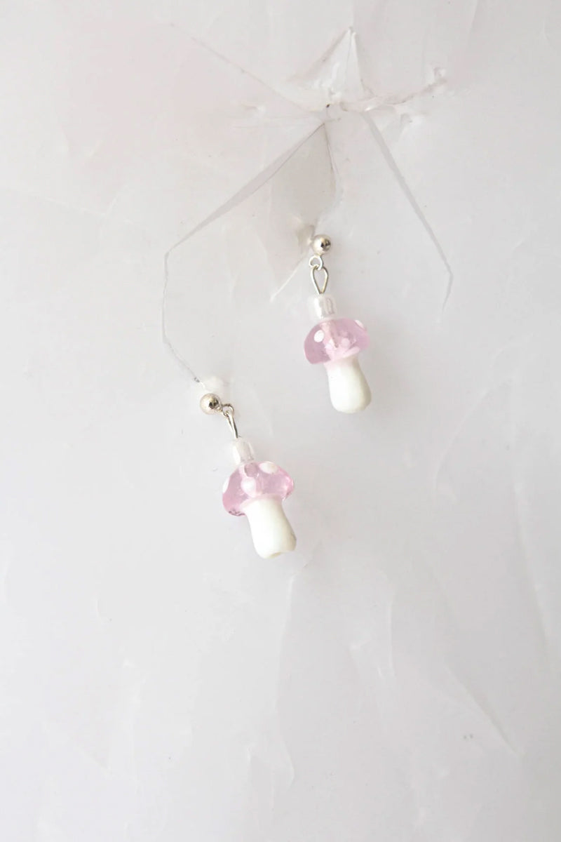 Crushes - Glass Mushroom Drop Earrings, Pink