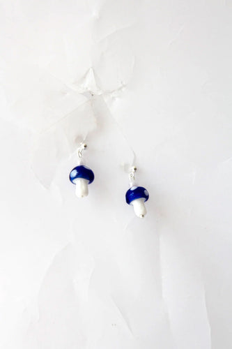 Crushes - Glass Mushroom Drop Earrings, Blue