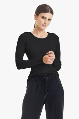 Commoners - Womens Base Ribbed Scoop LS Tee, Black