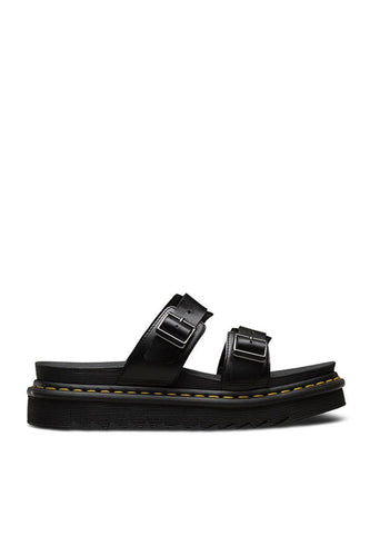 Dr Martens - Myles Slide Sandal, Black Brando/ Yellow Stitch